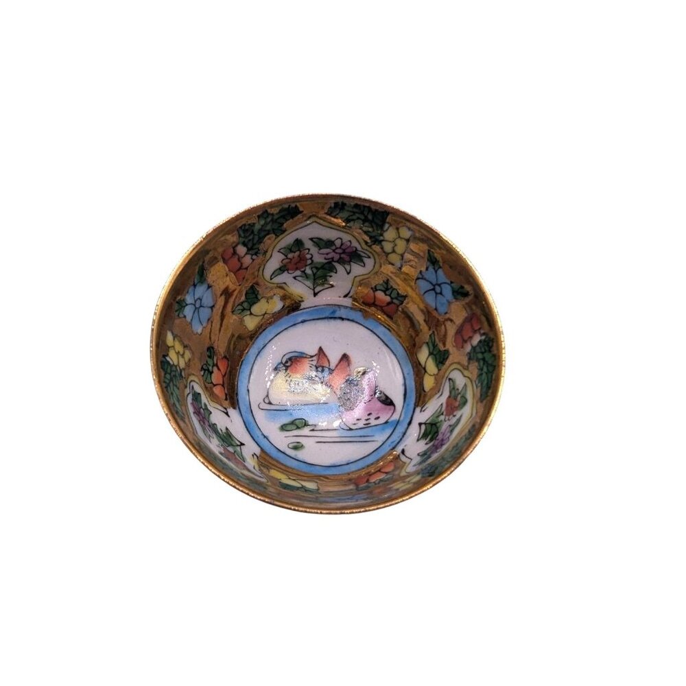 Miniature Chinese chinoiserie rose medallion famille porcelain dollhouse bowl